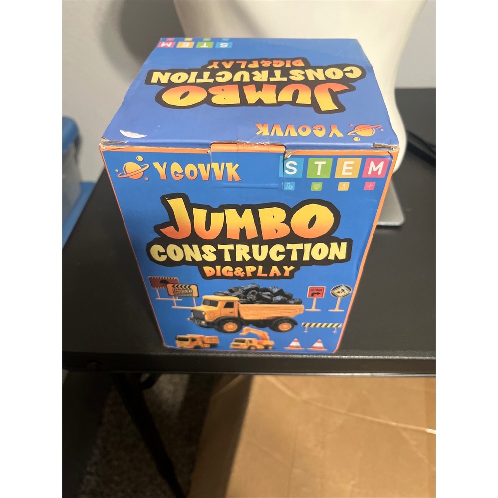 YGOVVK Jumbo Construction Dig and Play STEM‎ Kit 2 Pull Back Trucks Play Mat NEW